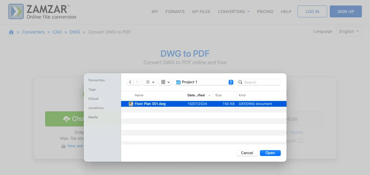 The file chooser dialog which is displayed when Choose Files is selected