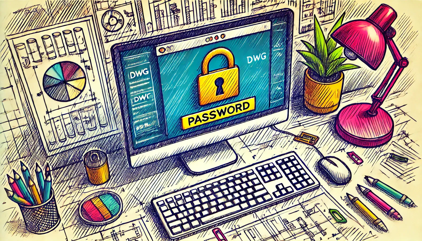 Computer showing a large lock icon with a password prompt